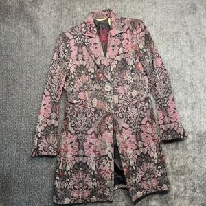 Trevan Floral Tapestry One Button Blazer Jacket Pink Gray Bohemian Women Size 8